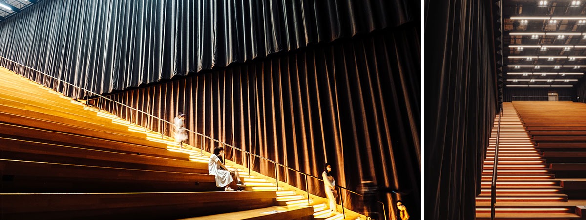 Acoustic multi-layered velvet curtain set-up for the M+ Museum