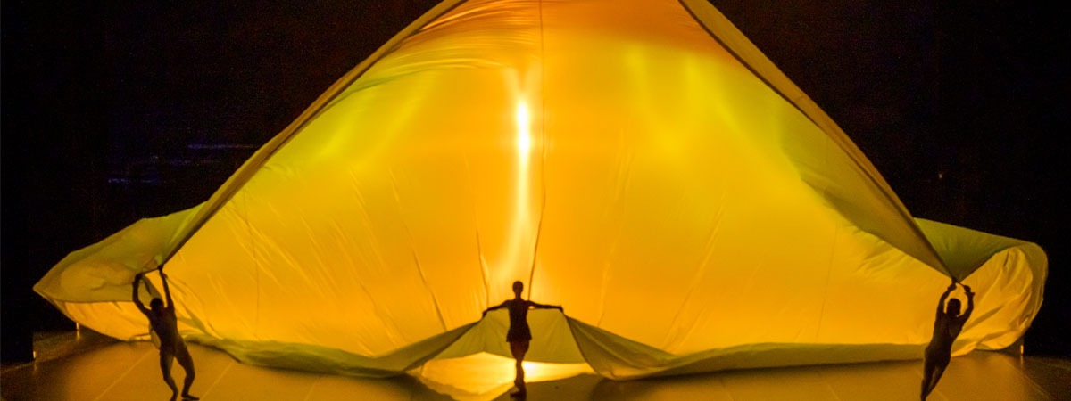 Colourfully backlit stage fabric