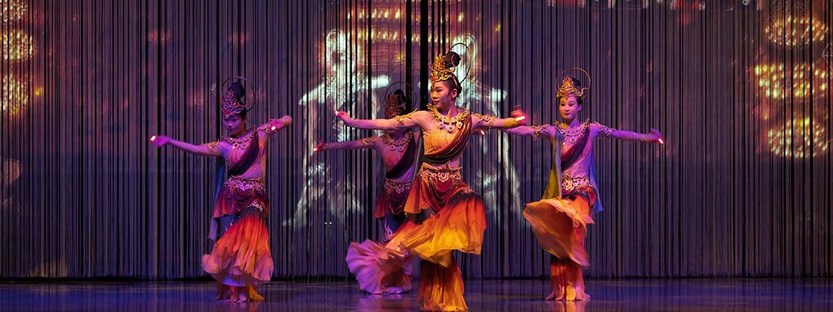 Projections on string curtains at Sound of Dunhuang