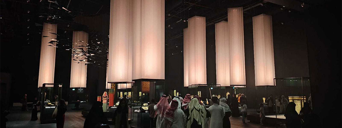 ShowTex Filled Cloth, Molton, Voile CS, FP Blackout, FP High Contrast Grey, GobelinTulle, RP Off-White, BannerDrape for Diriyah Biennale Foundation