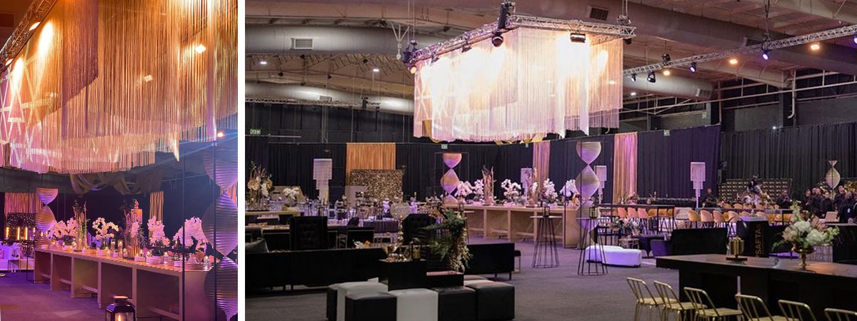 String curtain ceiling decoration dresses up corporate cocktail event