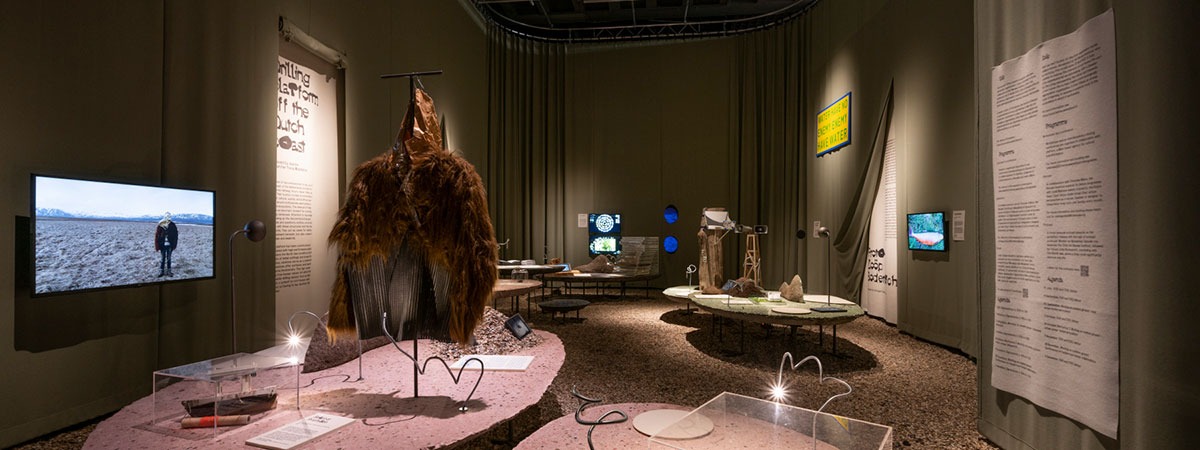 Wool Serge Panne Colour masking drape with cut-outs - clever expo design