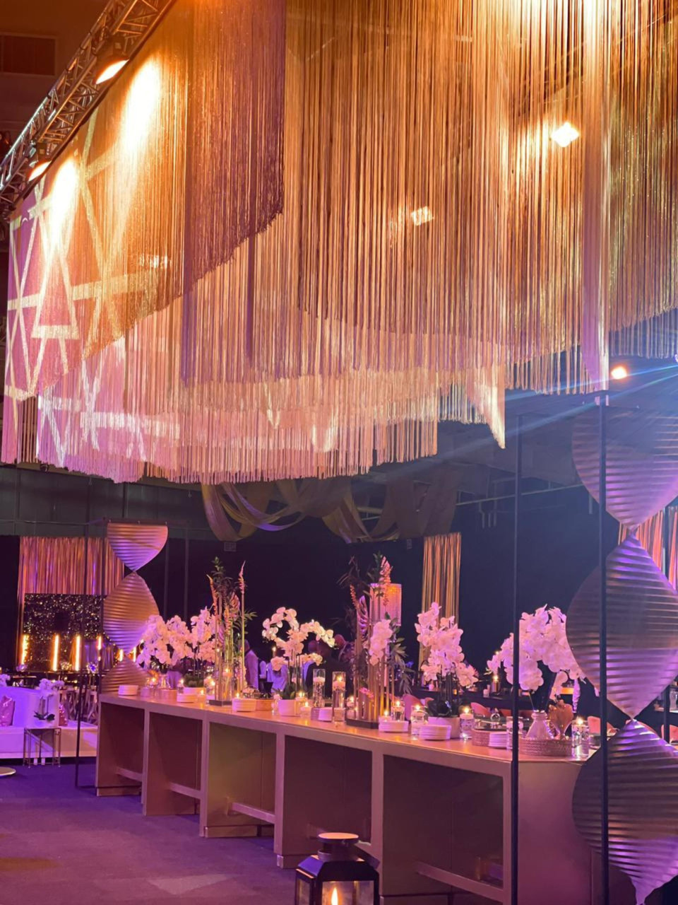 String curtain ceiling decoration dresses up corporate cocktail event