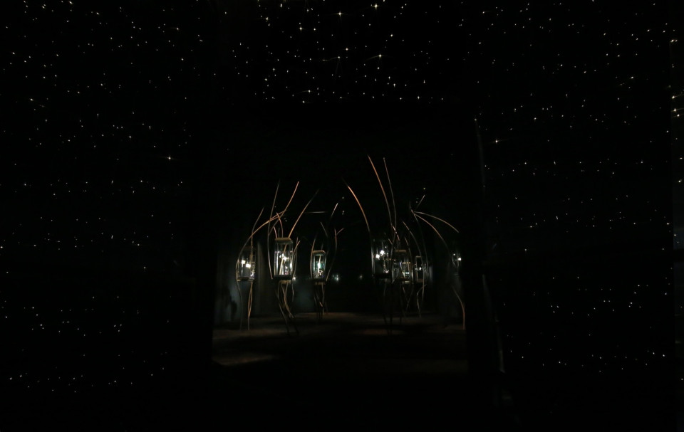 Exposition design with blackout fabrics and transparent sheers