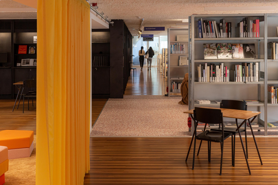 Yellow partition curtains in creative maker space
