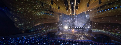 Metallic textiles backed with masking allow unique light effects at the Joy Awards